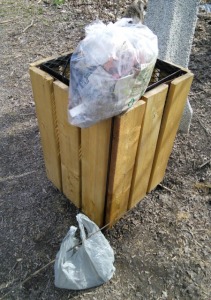 My litter pickings from a recent amble through Hampton Park. A separate bag holds the recyclables.